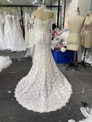White Lace Mermaid Wedding Dress Off Shoulder Long Sleeve Corset Back
