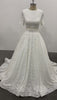 Lace Wedding Dress Short Sleeves Beaded Waist Court Two Pieces Set Bridal Gown