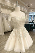 A-Line White Lace Off Shoulder Sweetheart Short Homecoming Dress