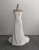 Strapless Satin Mermaid Wedding Dress Draped Waist Court Train