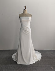 Strapless Satin Mermaid Wedding Dress Draped Waist Court Train