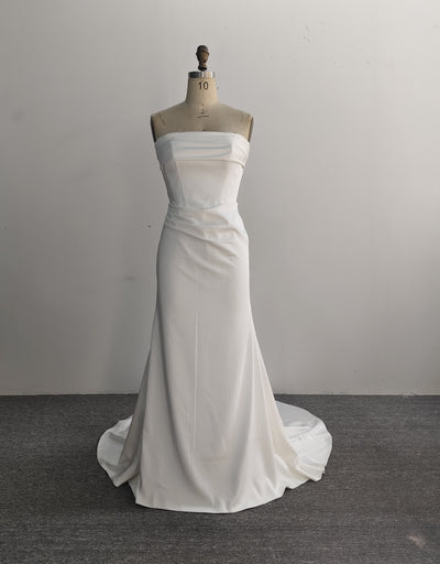 Strapless Satin Mermaid Wedding Dress Draped Waist Court Train