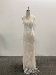 Beaded Lace Two Pieces Set Wedding Dress Fringe Sheer Corset Spaghetti Strap