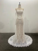 Mermaid Wedding Dress Sparkling Sequined Lace Off Shoulder Scalloped Trim