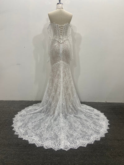 Mermaid Wedding Dress Sparkling Sequined Lace Off Shoulder Scalloped Trim