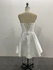 Strapless Mini Bridal Gown Ivory Satin Short Ruched A-line Corset Back