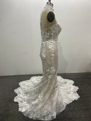 Strapless Mermaid Wedding Dress 3D Floral Lace Removable High Neck Collar
