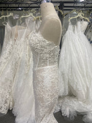 Beaded Lace Wedding Dress Mermaid Strapless Sweetheart Corset Chapel Train