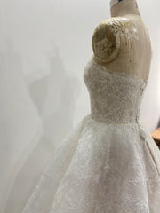 A-Line Lace Wedding Dress Strapless Sheer Bodice Floral Embroidery Lace-Up Corset