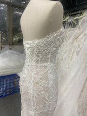 Beaded Lace Wedding Dress Mermaid Strapless Sweetheart Corset Chapel Train