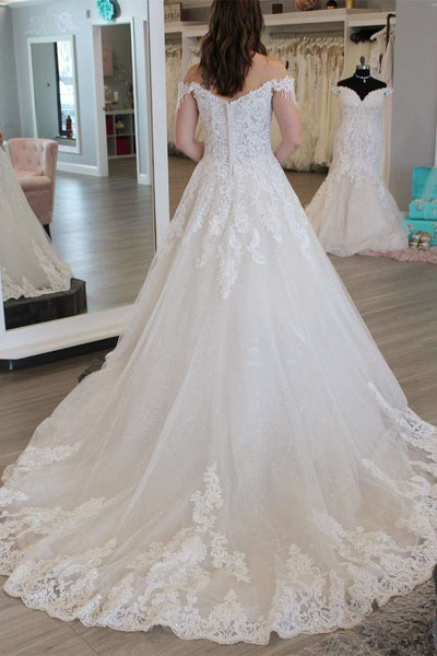 White Appliques Off-the-Shoulder Tassel A-Line Long Dress