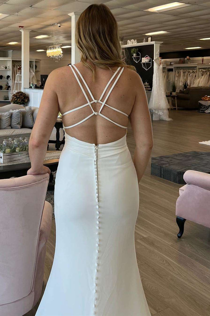 White Plunge V Lace-Up Back Trumpet Long Wedding Dress White Plunge V Lace-Up Back Trumpet Long Wedding Dress