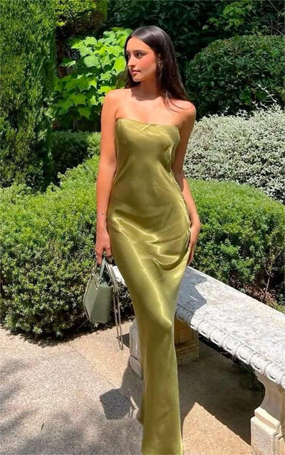 Strapless Liquid Satin Column Gown