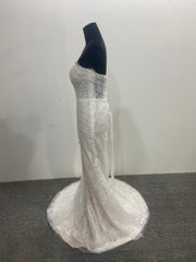 Strapless Mermaid Lace Wedding Dress Beaded Bodice Corset Back Sweep