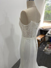 Strapless Mermaid Wedding Dress Ivory Lace Satin Pearl Chain Straps Court