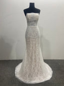 Strapless Mermaid Lace Wedding Dress Beaded Bodice Corset Back Sweep