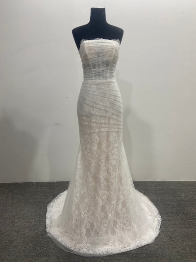 Strapless Mermaid Lace Wedding Dress Beaded Bodice Corset Back Sweep