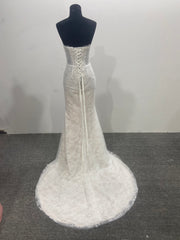 Strapless Mermaid Lace Wedding Dress Beaded Bodice Corset Back Sweep
