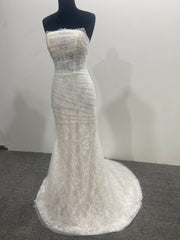 Strapless Mermaid Lace Wedding Dress Beaded Bodice Corset Back Sweep