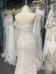 Mermaid Lace Wedding Dress Strapless Beaded Sheer Corset Scalloped Two Pieces