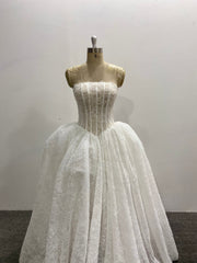 Strapless Lace Ball Gown Wedding Dress Princess Corset Back Ivory Pleated