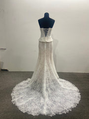 Lace Two Piece Mermaid Wedding Dress Ivory Strapless Beaded Corset Back