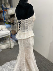 Lace Two Piece Mermaid Wedding Dress Ivory Strapless Beaded Corset Back