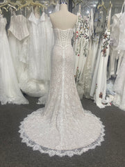 Mermaid Lace Wedding Dress Strapless Beaded Sheer Corset Scalloped Two Pieces