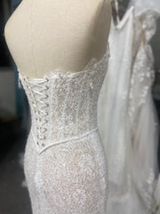 Mermaid Lace Wedding Dress Strapless Beaded Sheer Corset Scalloped Two Pieces