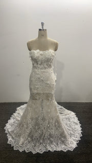 3D Floral Lace Mermaid Wedding Dress Off Shoulder Long Sleeve Sweetheart Lace Up