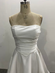 Satin Mermaid Wedding Dress 3 Pieces Set Ivory Strapless Corset Back Overskirt Buttons