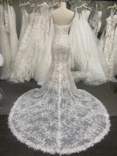 Beaded Lace Wedding Dress Mermaid Strapless Sweetheart Corset Chapel Train