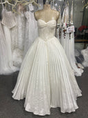 Strapless Pleated Wedding Dress Ball Gown White Satin Corset Back