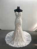 Strapless Mermaid Wedding Dress 3D Floral Lace Corset Court Train