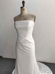 Strapless Satin Mermaid Wedding Dress Draped Waist Court Train