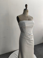 Strapless Satin Mermaid Wedding Dress Draped Waist Court Train