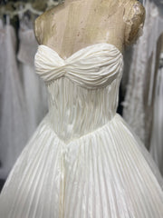 Strapless Pleated Wedding Dress Ball Gown White Satin Corset Back