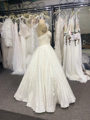 Strapless Pleated Wedding Dress Ball Gown White Satin Corset Back