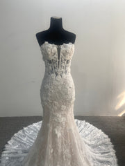 Strapless Mermaid Wedding Dress 3D Floral Lace Corset Court Train