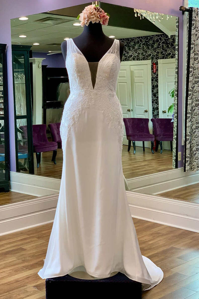 button back mermaid wedding dress Sheer Back Lace Buttons Wedding Dress 2018 Mermaid Sleeveless Sexy Bridal Gowns BA3691