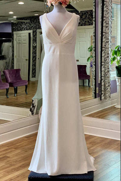 White V-Neck Square Back Long Gown