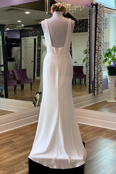 White V-Neck Square Back Long Gown