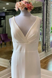 White V-Neck Square Back Long Gown