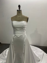 Satin Mermaid Wedding Dress 3 Pieces Set Ivory Strapless Corset Back Overskirt Buttons