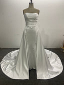 Satin Mermaid Wedding Dress 3 Pieces Set Ivory Strapless Corset Back Overskirt Buttons
