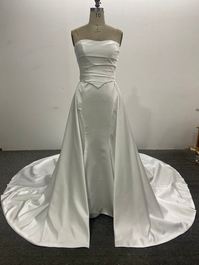 Satin Mermaid Wedding Dress 3 Pieces Set Ivory Strapless Corset Back Overskirt Buttons