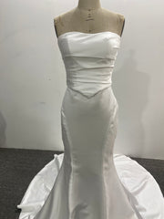 Satin Mermaid Wedding Dress 3 Pieces Set Ivory Strapless Corset Back Overskirt Buttons