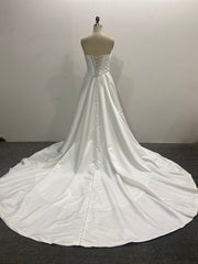 Satin Mermaid Wedding Dress 3 Pieces Set Ivory Strapless Corset Back Overskirt Buttons