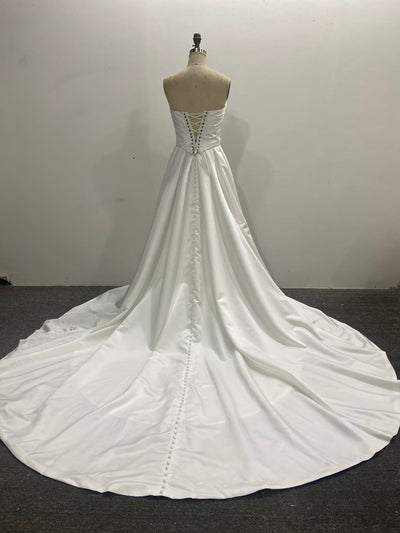 Satin Mermaid Wedding Dress 3 Pieces Set Ivory Strapless Corset Back Overskirt Buttons