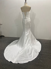 Satin Mermaid Wedding Dress 3 Pieces Set Ivory Strapless Corset Back Overskirt Buttons